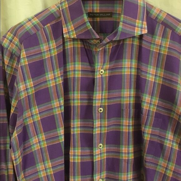 Peter Millar Fine Purple Mens Plaid Dress Shirt - Picture 2 of 4